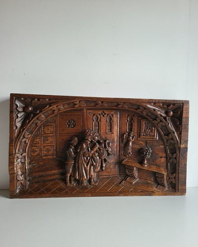 Ancien bas relief - relief, chêne