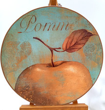 Pier One Imports Plate Delicious Pomme Pear Round Fruit Antique Gold Green Blue