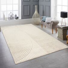 Tapis salon clair doux lignes et arcs beige