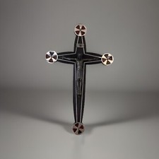 ?Crucifix Rosewood Chrome Colorful Glass Art Deco Style Vintage Bondieuserie