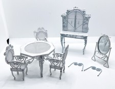 Vintage Metal Wire White Dollhouse Miniature Furniture Table Chair Armoire Lot