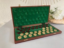 1124⚜️ Old board game wooden folding checkers game box 40 x 40 cm
