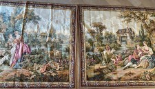 Pair Tapestry Point Genre Gobelins French Flanders 2988  "Fountain Rest"