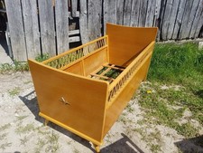 Lit Ancien Bébé Enfant Bois & Rotin Courbé Vintage #C901