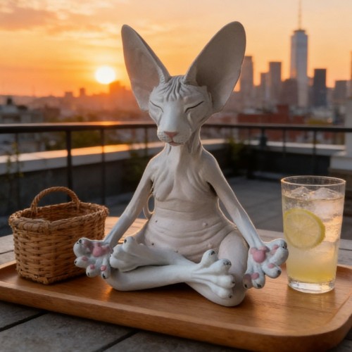 Statue méditation chat sphynx - chat,