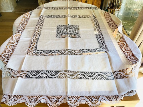 Ancienne nappe lin avec - ancienne, en