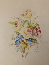 BElle Peinture Gouache Aquarelle Vittorio Guidotti Bouquet Fleurs Fleur 1930 Art