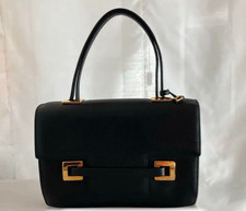 DELVAUX Black Leather Gold hardware Handbag bag with mirror From Japan