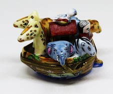 LIMOGES BOX -ROCHARD- NOAH'S ARK AT SEA -NOAH & ANIMALS- REMOVABLE CABIN & BIRD