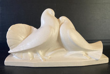 DAX White Crackled Ceramic Doves Edward Cazaux Art Deco 1930 Peace Love XX