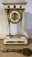 19th Empire Napoleon III White Marble Portico Pendulum Bronze Clock