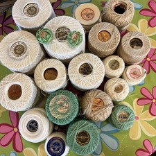 Vintage Crochet Tatting Thread Lot 21 Creme White Greens
