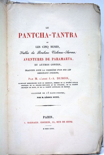 Livre ancien pantcha tantra - ancien, de