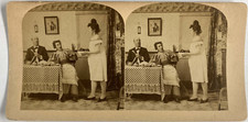 Waiter in underwear, vintage print, ca.1870, stereo vintage stereo print