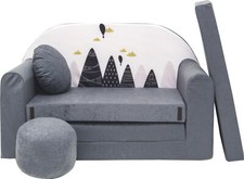 Pro Cosmo Canapé lit avec Pouf pour Enfants Gris mousse d'ameublement Velour