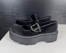 T.U.K. Black Velvet Double Decker Platform Mary Janes Shoes - Women's 8