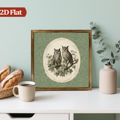 Vintage two owls - on, branch