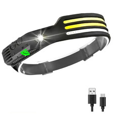 Lampe Torche Frontale Puissante USB Induction COB LED Rechargeable Etanche Neuf