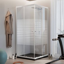 CABINE DOUCHE 80X100CM VERRE SÉRIGRAPHIÉ PROFILS ALUMINIUM BLANC ANGULAIRE