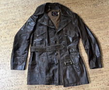 Vintage SKM Made in Seattle Brown Leather buttoned  coat,  M. READ DESCRIPTION