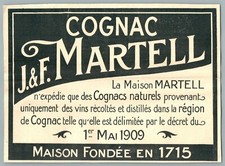 1926 COGNAC MARTELL J.F ANTIQUE ADVERTISING ALCOHOL DRINKS CLAIM