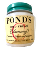 1940s POND'S C CLEANSING COLD CREAM MILK-GLASS JAR .55 oz TRIAL SIZE Vintage