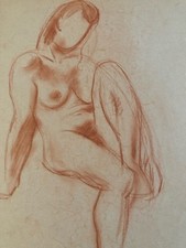 Beautiful drawing 1945 nude woman erotic pencil to identify blood old art