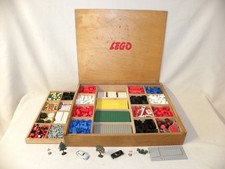 VINTAGE JOUET ANCIEN COFFRET BOIS DE LEGO SYSTEM SET WOODEN BOX HO 1/87 VW COX +