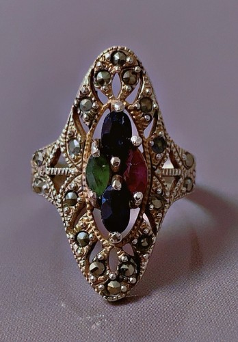 Ancienne bague marquise argent