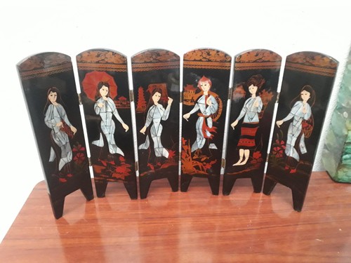 Ancien paravent bois nacre - ancien,