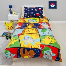 Pokemon Rétro Simple Housse Couette & Housse D'Oreiller Bleu Enfants Officiel