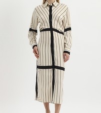 Robe Longue Esprit Chemisier Long Beige Écru Motifs Géométriques Noir ZARA L