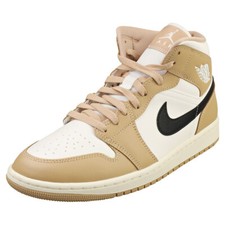 Nike AIR JORDAN 1 MID - Baskets Femme en Cuir et Synthétique - Blanc Noir Sable