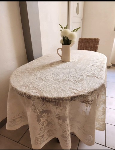 Nappe ovale crème dentelle - nappe,