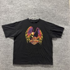 Vintage 90’s Harley Davidson Flaming Fire Eagle Graphic Black T-Shirt GRAIL Y2K 