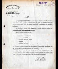 PARIS (XI°) USINE / ROULETTES de MEUBLES en corne de Buffle "A. OLLIER" en 1911