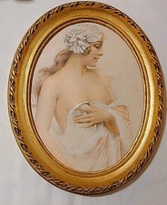 Cadre En Bois Doré Ovale Vintage Scène De Nu