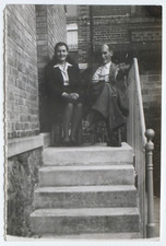 Couple Sitting Up Stairs - Old Photo Snapshot