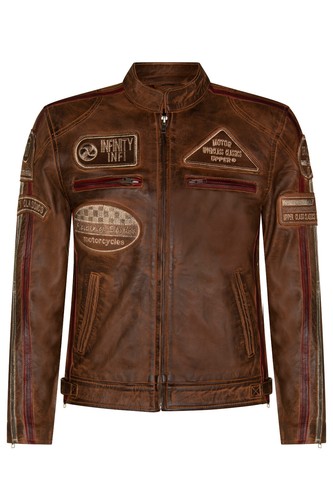 Veste moto cuir marron - de,