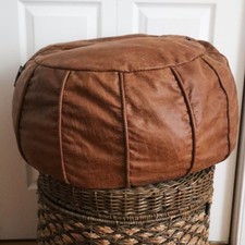 Moroccan Faux Leather Pouf Ottoman Cover Footstool Beanbag Floor Cushion Boho