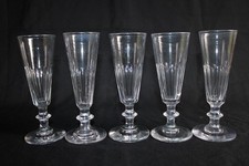 5 Antique Faceted Cut Crystal Champagne Flutes, Napoleon III, 16.8cm