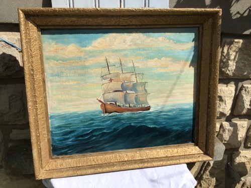 Huile sur toile 20eme marine - toile,