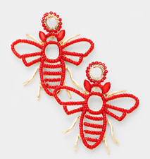 Designer Inspired Seed Beaded Honey Bee Earrings