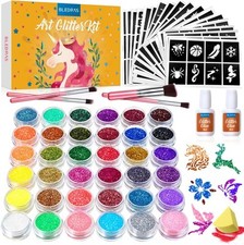 Kit Tatouage Paillettes- Enfant 36 Couleurs, 178 Pochoir, 4 Pinceaux- Tatouage