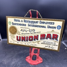 Vintage Tin Sign Union Bar AFL-CIO Original 1950’s Excellent Condition Litho
