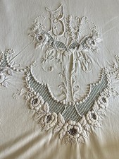 Grand drap ancien Métis brodé main trousseau de mariage fin XIXe siècle 220x300