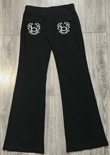 Vintage Bebe Low Rise Rhinestones Studded Flared Sweatpants Black Women's Size S