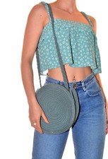 sac à bandoulière d'été rond tressé vert clair uni