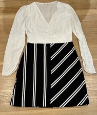 Maje Rolim Blanc Casse Robe Black White V-Neck Dress Sz 3 Large