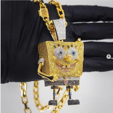 4Ct Round Moissanite Men's Bob Cartoon Charm Pendant 14k Yellow Gold Plated